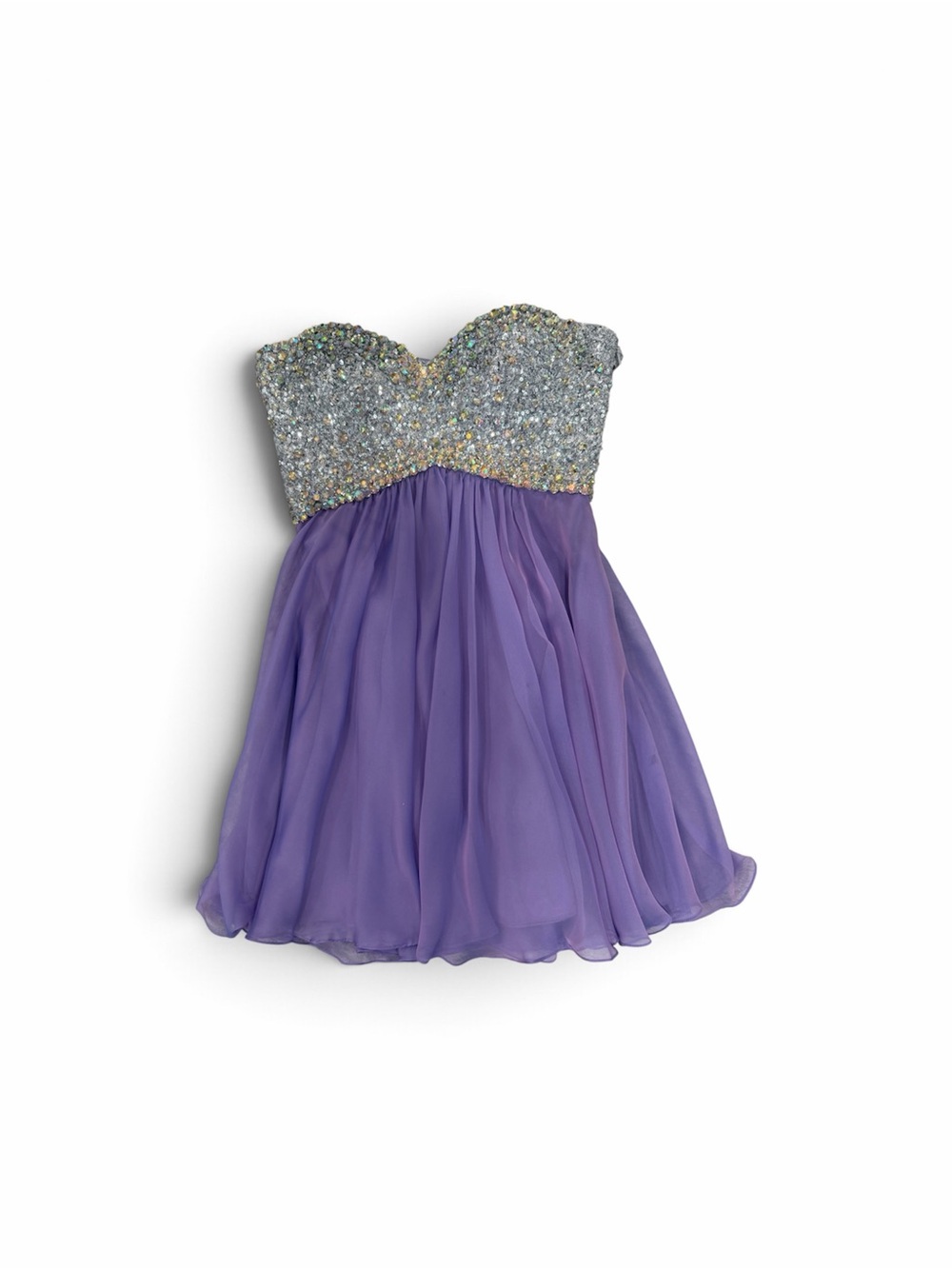 Aris Silver Sequin Bodice Purple Chiffon Party Dress
